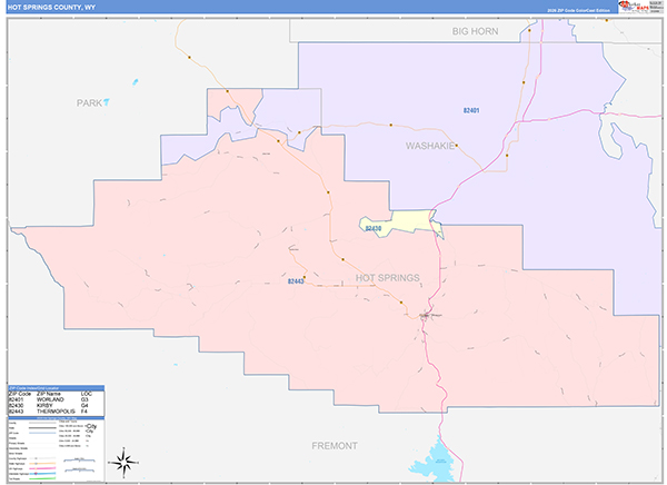 Hot Springs County, WY Zip Code Map